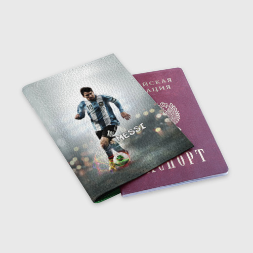 Обложка для паспорта матовая кожа Leo Messi, цвет зеленый - фото 3