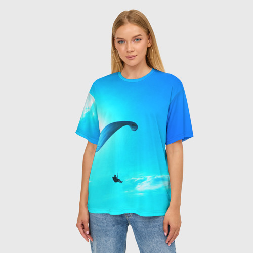 Женская футболка oversize 3D Прыжок с парапланом, цвет 3D печать - фото 3