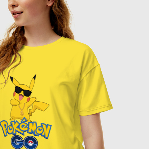 Женская футболка хлопок Oversize с принтом Pokemon GO, фото на моделе #1