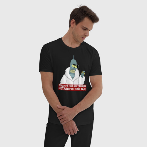 Мужская пижама хлопок Бендер, цвет черный - фото 3