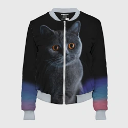 Женский бомбер 3D Британец кот удивлён