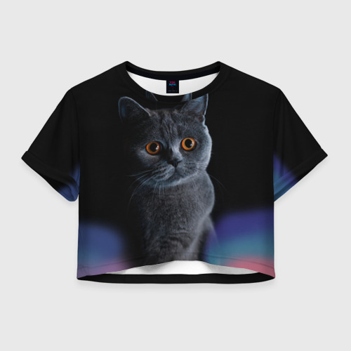 Женская футболка Crop-top 3D Британец кот удивлён, цвет 3D печать