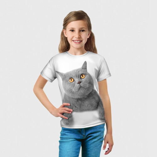 Детская футболка 3D Британец кот смотрит наверх, цвет 3D печать - фото 5