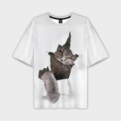 Мужская футболка oversize 3D Британец кот рвётся наружу