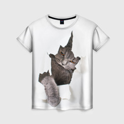 Женская футболка 3D Британец кот рвётся наружу