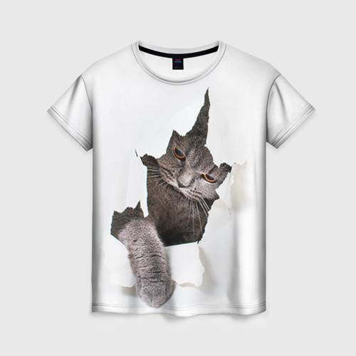 Женская футболка 3D Британец кот рвётся наружу, цвет 3D печать