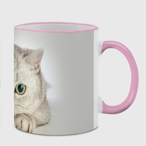 Кружка с полной запечаткой Британец кот лежит сосредоточен, цвет Кант розовый