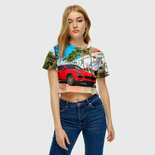 Женская футболка Crop-top 3D Porsche, цвет 3D печать - фото 4