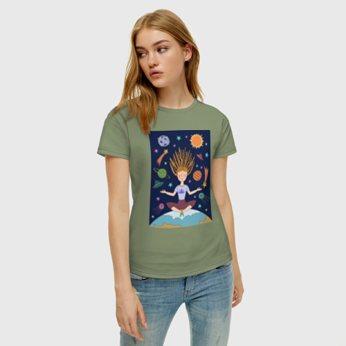 Женская футболка хлопок Йога и гармония, цвет авокадо - фото 3