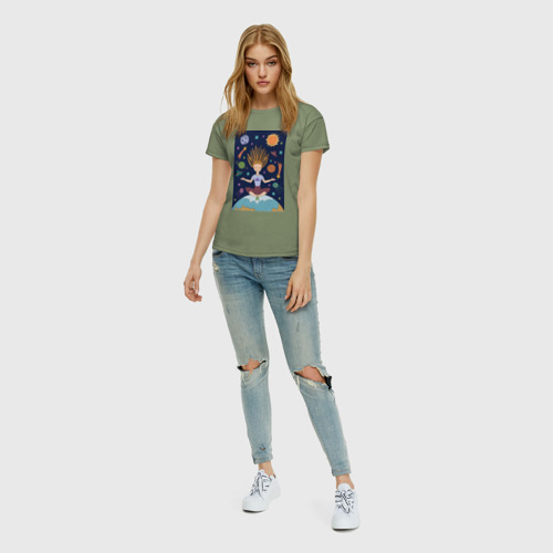 Женская футболка хлопок Йога и гармония, цвет авокадо - фото 5