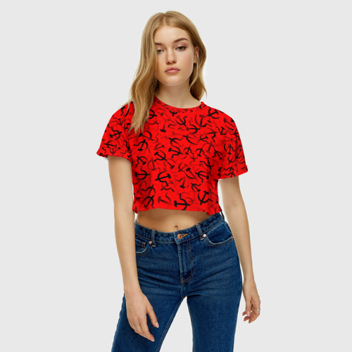 Женская футболка Crop-top 3D Серп и молот 1 - фото 3