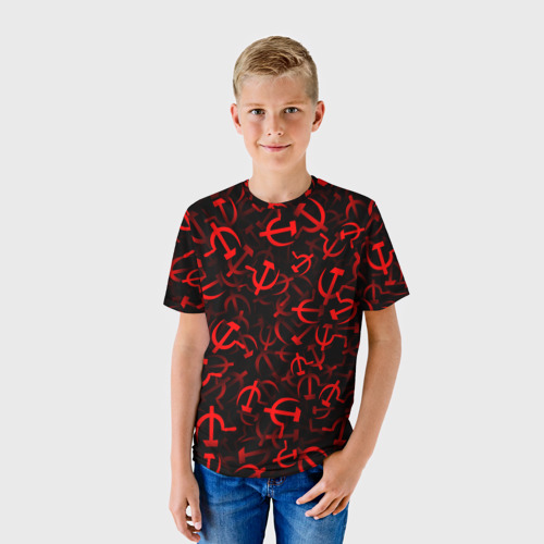 Детская футболка 3D с принтом Серп и молот 2, фото на моделе #1