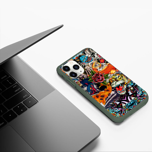 Чехол для iPhone 11 Pro матовый Dsquared tatoo, цвет темно-зеленый - фото 5