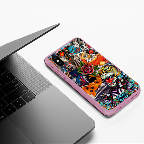 Чехол для iPhone XS Max матовый Dsquared tatoo, цвет розовый - фото 5