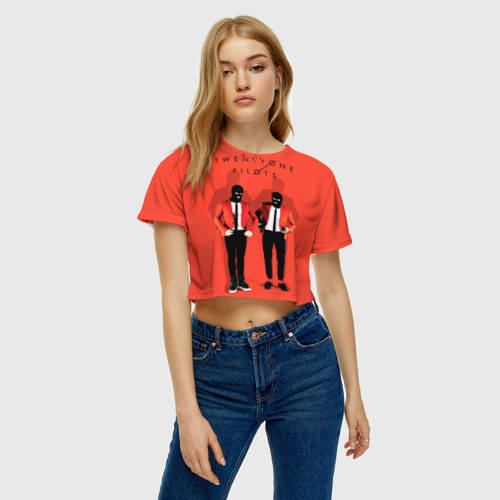 Женская футболка Crop-top 3D Twenty One Pilots Guys, цвет 3D печать - фото 3