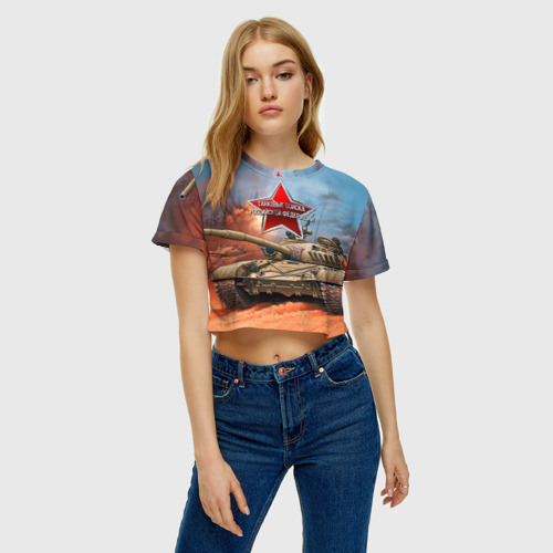 Женская футболка Crop-top 3D Танковые войска РФ, цвет 3D печать - фото 3