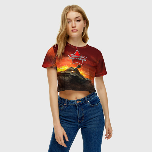 Женская футболка Crop-top 3D Танковые войска РФ, цвет 3D печать - фото 3