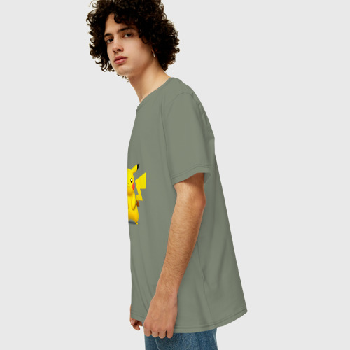 Мужская футболка хлопок Oversize с принтом Пикачу, вид сбоку #3
