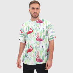 Мужская футболка oversize 3D Цветы и фламинго 2 - фото 2