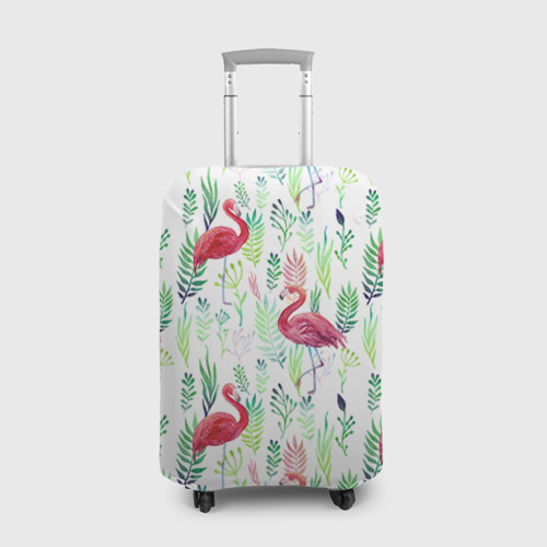 Чехол для чемодана 3D Цветы и фламинго 2
