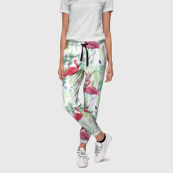 Женские брюки 3D Цветы и фламинго 2 - фото 2