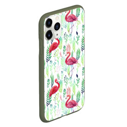 Чехол для iPhone 11 Pro матовый Цветы и фламинго 2 - фото 2