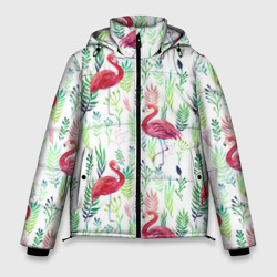 Мужская зимняя куртка 3D Цветы и фламинго 2