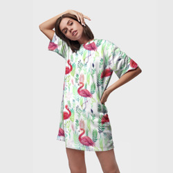 Платье-футболка 3D Цветы и фламинго 2 - фото 2