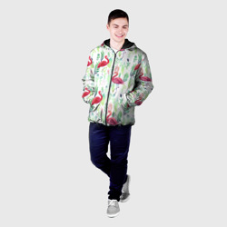 Мужская куртка 3D Цветы и фламинго 2 - фото 2