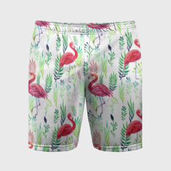 Мужские шорты спортивные Цветы и фламинго 2