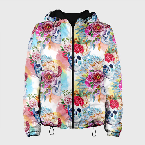 Женская куртка 3D Цветы и бабочки 5, цвет черный