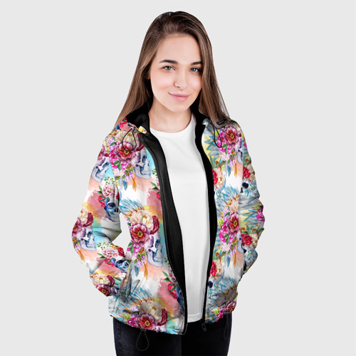 Женская куртка 3D Цветы и бабочки 5, цвет черный - фото 4