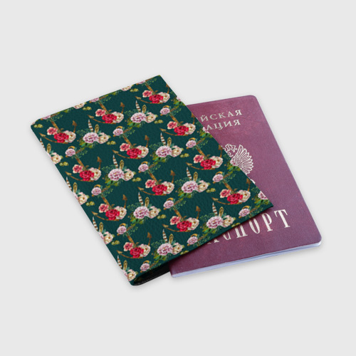 Обложка для паспорта матовая кожа Цветы и бабочки 7, цвет черный - фото 3