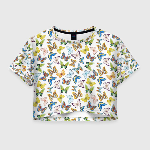 Женская футболка Crop-top 3D Цветы и бабочки 11 Фото 01 Женская футболка Crop-top 3D Цветы и бабочки 11 Фото 01
