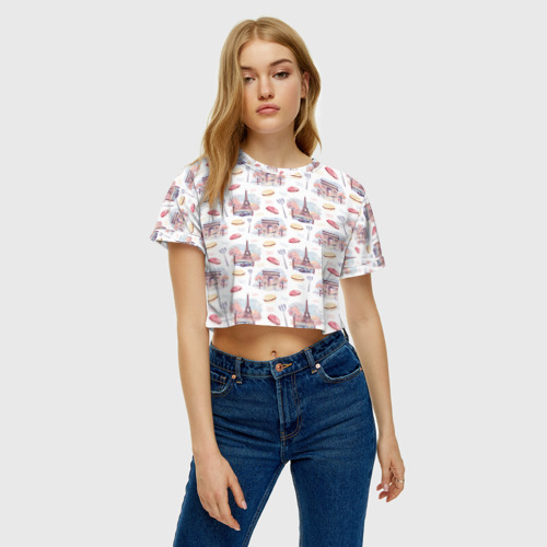 Женская футболка Crop-top 3D Парижское настроение, цвет 3D печать - фото 3