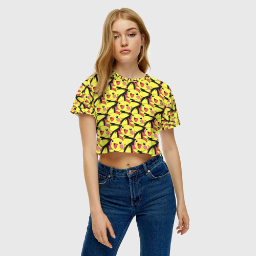 Женская футболка Crop-top 3D Pikachu, цвет 3D печать - фото 3