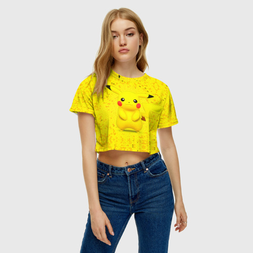 Женская футболка Crop-top 3D Pikachu, цвет 3D печать - фото 3