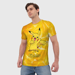 Мужская футболка 3D Пикачу на золотом фоне - фото 2