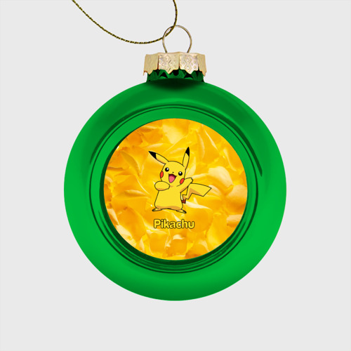Стеклянный ёлочный шар Пикачу на золотом фоне, цвет зеленый