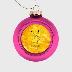 Стеклянный ёлочный шар Пикачу на золотом фоне