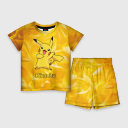 Детский костюм с шортами 3D Пикачу на золотом фоне