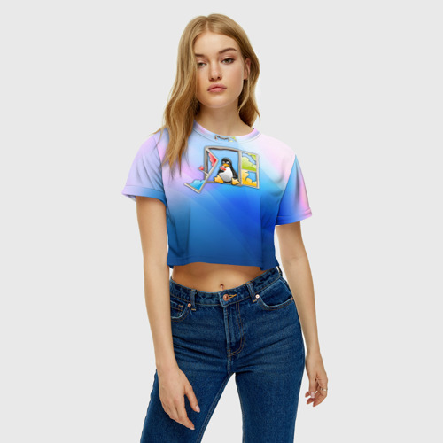 Женская футболка Crop-top 3D Linux, цвет 3D печать - фото 3