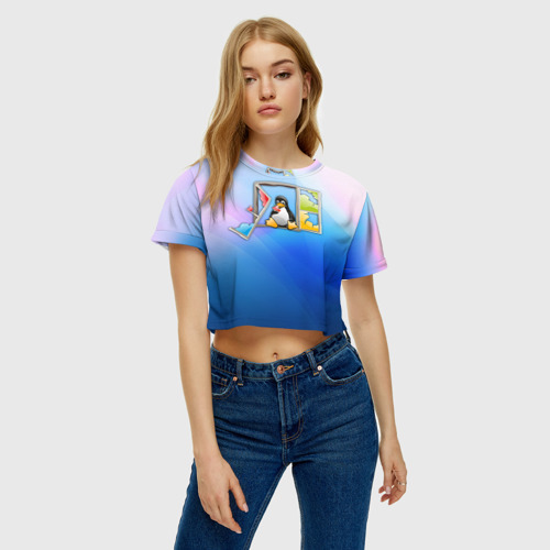 Женская футболка Crop-top 3D Linux, цвет 3D печать - фото 4