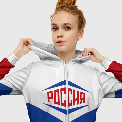 Женская толстовка 3D на молнии Россия 2016, цвет белый - фото 5