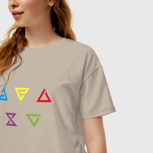 Женская футболка хлопок Oversize с принтом Знаки Ведьмака, фото на моделе #1