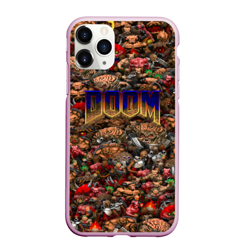 Чехол для iPhone 11 Pro Max матовый Doom. Все монстры pixel art, цвет розовый