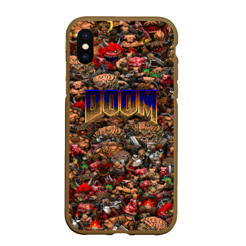 Чехол для iPhone XS Max матовый Doom. Все монстры pixel art, цвет коричневый