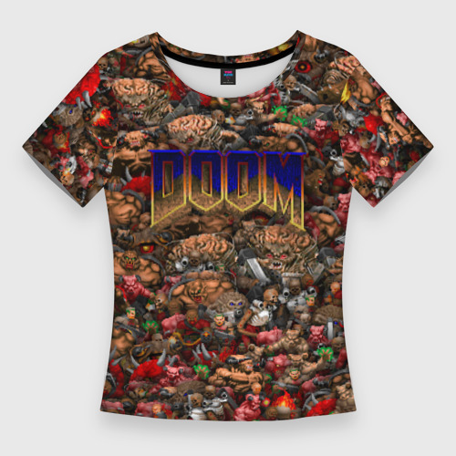Женская футболка 3D Slim Doom. Все монстры pixel art, цвет 3D печать
