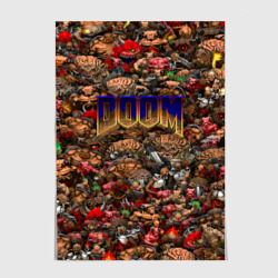 Постер Doom. Все монстры pixel art