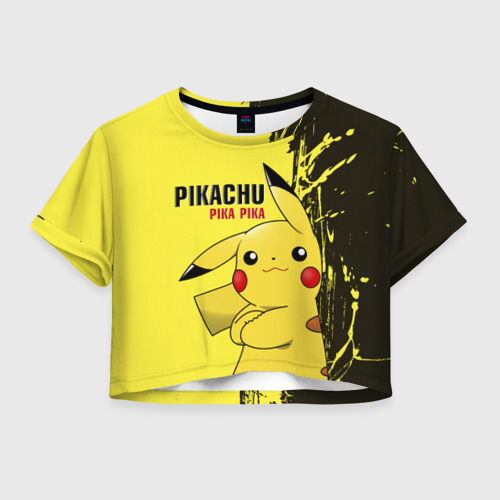 Женская футболка Crop-top с принтом Pikachu Pika Pika, вид спереди №1